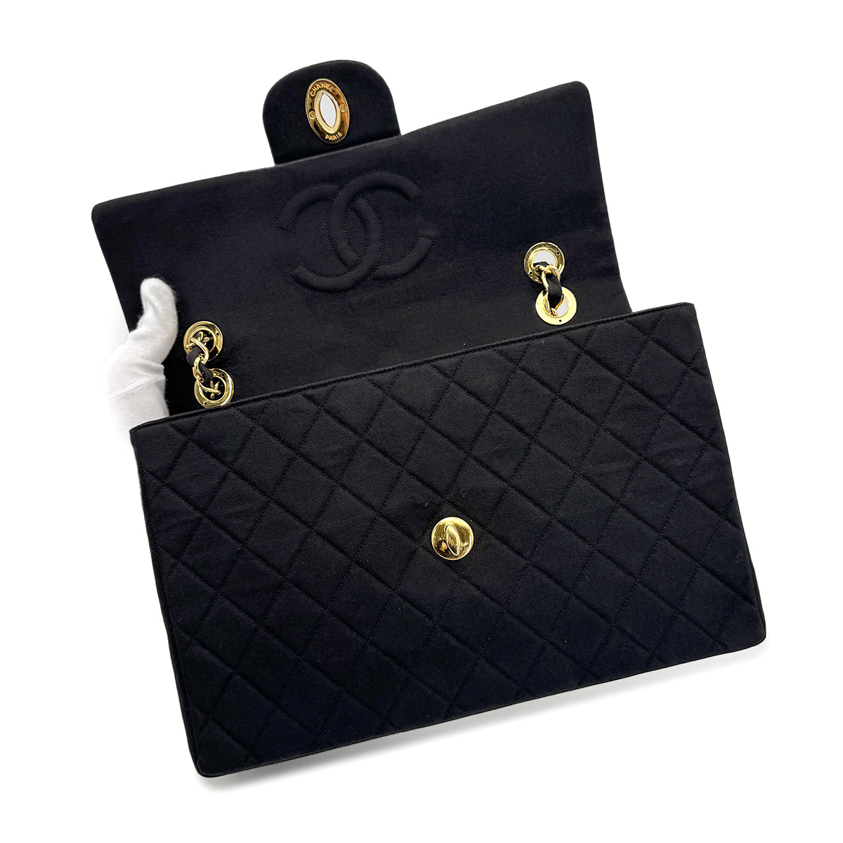 CHANEL VINTAGE MAXI MATELASSE 34 CHAIN SHOULDER BAG BLACK COTTON 90275022