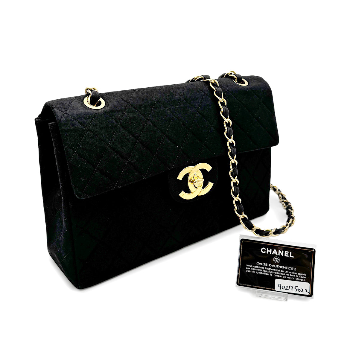 CHANEL VINTAGE MAXI MATELASSE 34 CHAIN SHOULDER BAG BLACK COTTON 90275022
