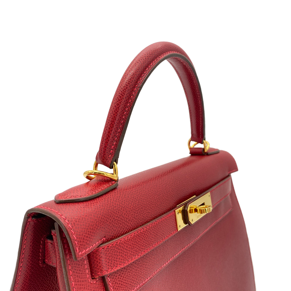 HERMES KELLY 28 SELLIER ROUGE VIF LISSE HAND SHOULDER BAG □G GHW 90275023