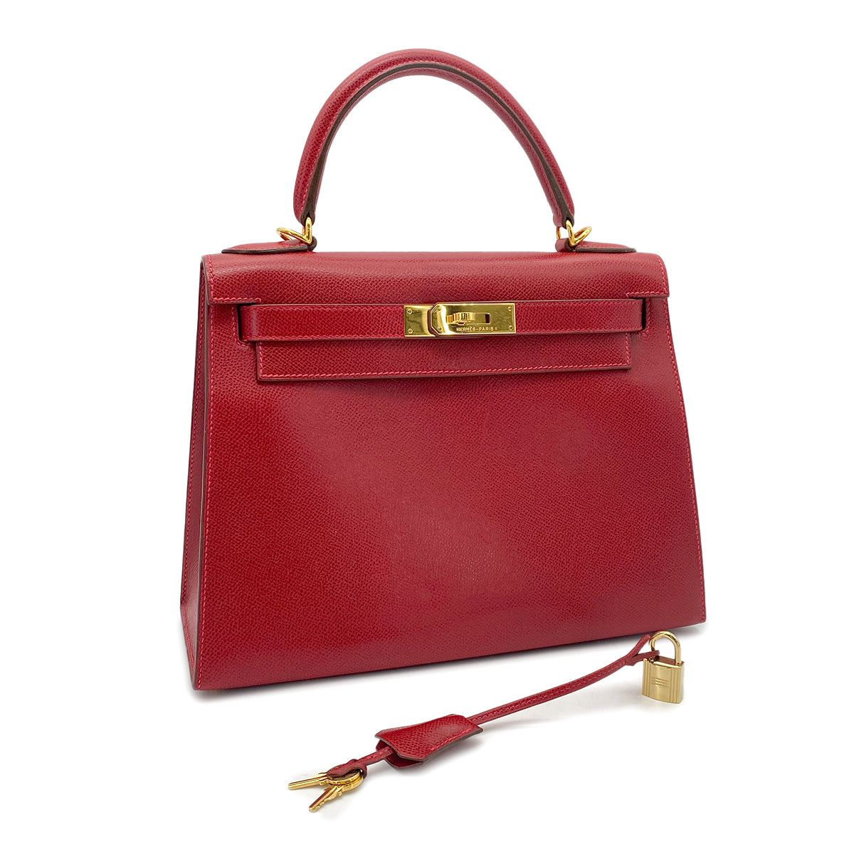 HERMES KELLY 28 SELLIER ROUGE VIF LISSE HAND SHOULDER BAG □G GHW 90275023