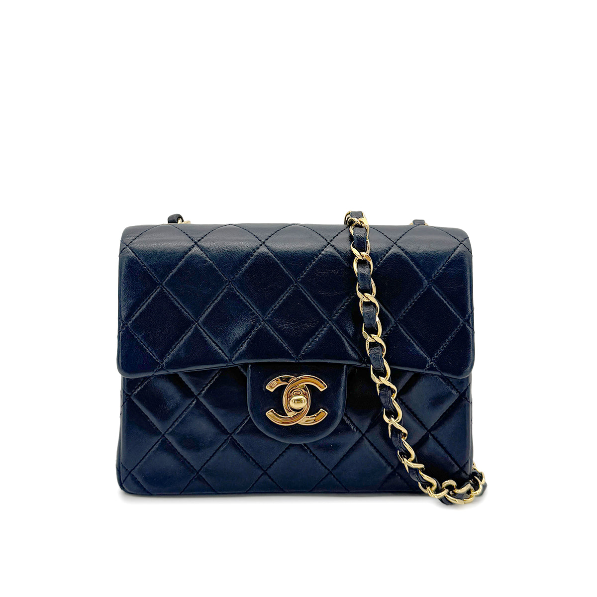 CHANEL VINTAGE MINI SQUARE 17 CHAIN SHOULDER BAG NAVY LAMB SKIN 90275025