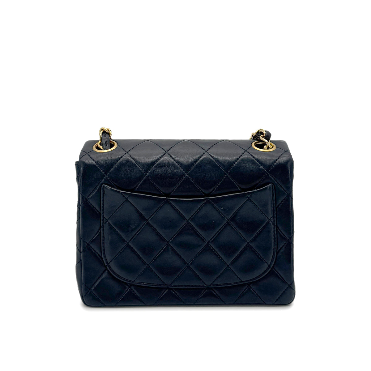 CHANEL VINTAGE MINI SQUARE 17 CHAIN SHOULDER BAG NAVY LAMB SKIN 90275025