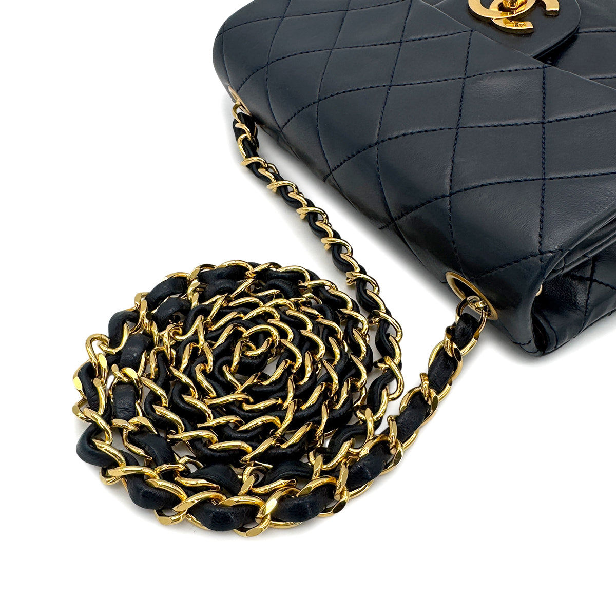 CHANEL VINTAGE MINI SQUARE 17 CHAIN SHOULDER BAG NAVY LAMB SKIN 90275025