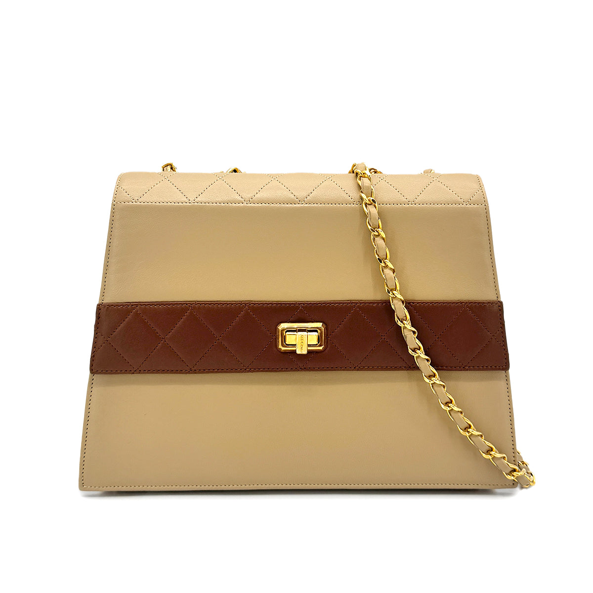 CHANEL VINTAGE MATELASSE CHAIN SHOULDER BAG BEIGE BROWN LAMB SKIN 90275030