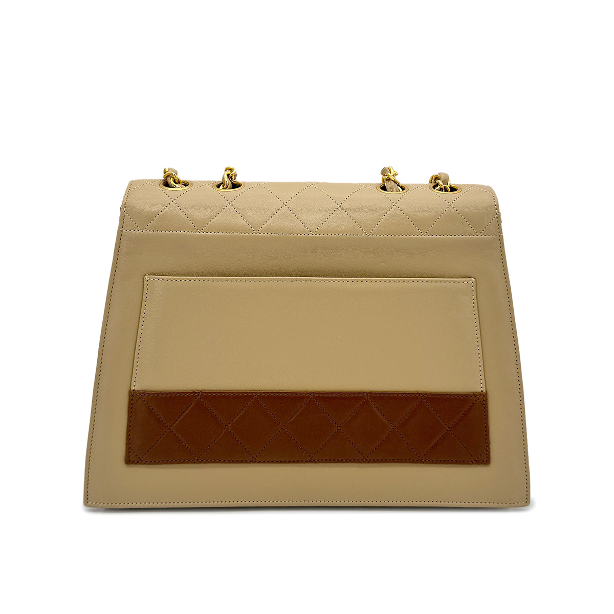 CHANEL VINTAGE MATELASSE CHAIN SHOULDER BAG BEIGE BROWN LAMB SKIN 90275030