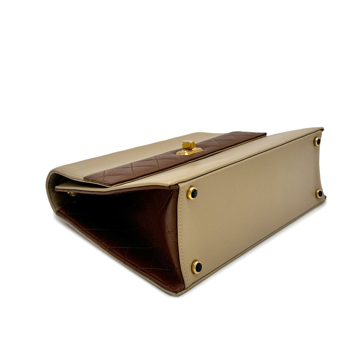 CHANEL VINTAGE MATELASSE CHAIN SHOULDER BAG BEIGE BROWN LAMB SKIN 90275030