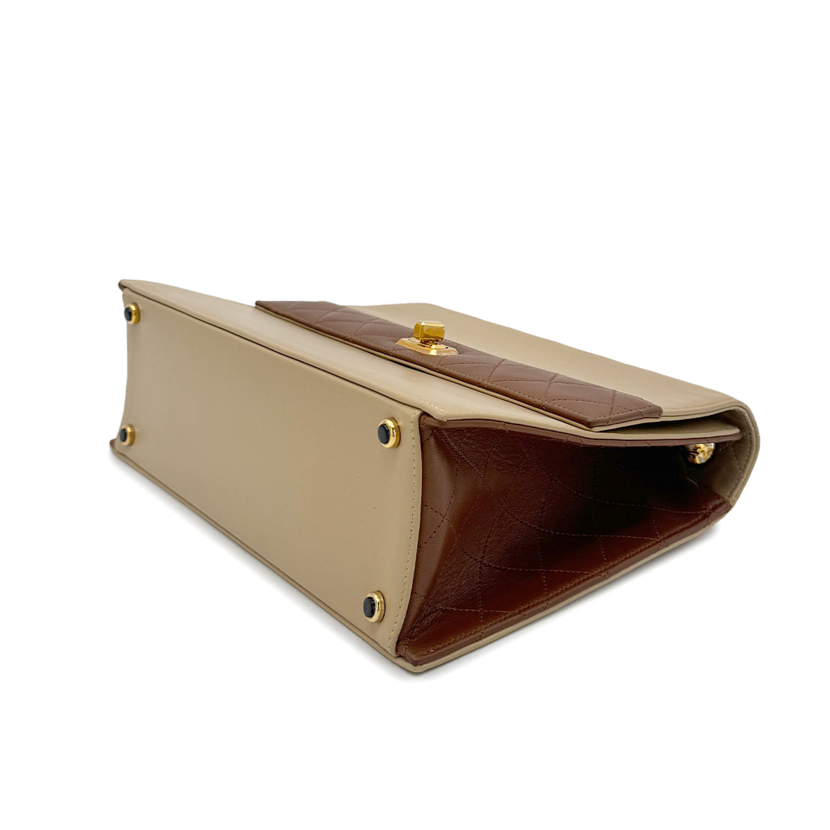 CHANEL VINTAGE MATELASSE CHAIN SHOULDER BAG BEIGE BROWN LAMB SKIN 90275030