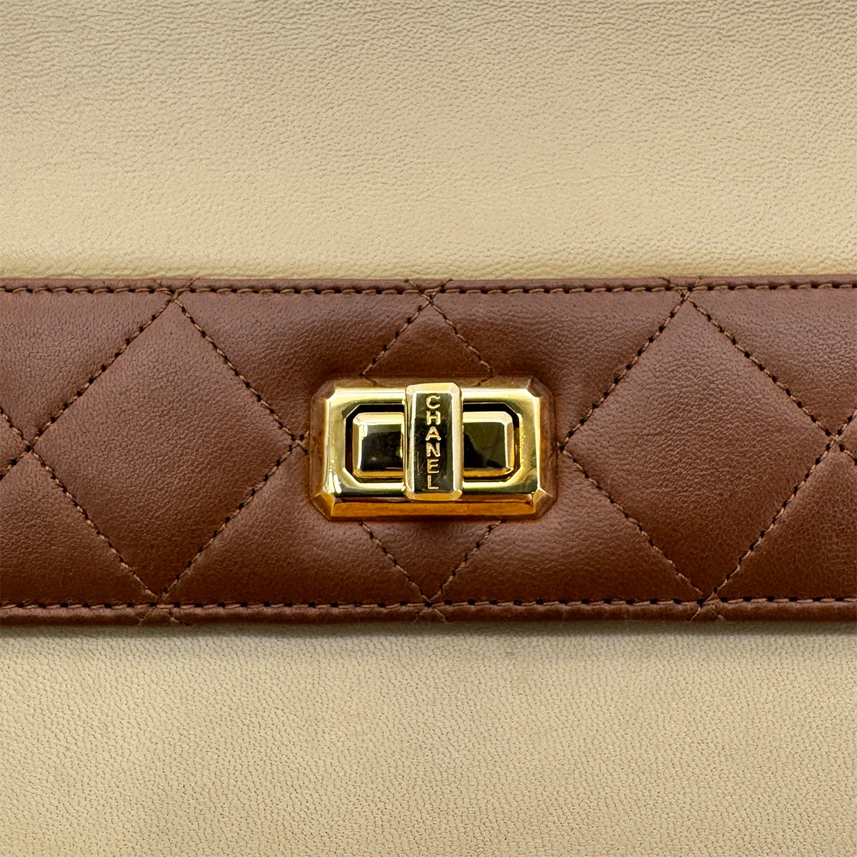 CHANEL VINTAGE MATELASSE CHAIN SHOULDER BAG BEIGE BROWN LAMB SKIN 90275030