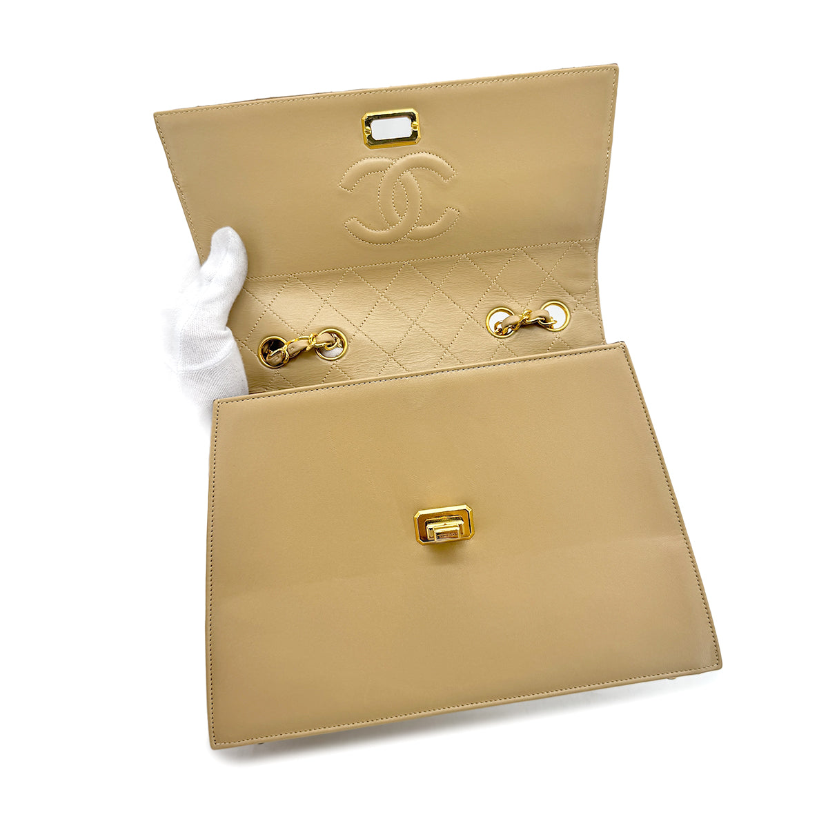 CHANEL VINTAGE MATELASSE CHAIN SHOULDER BAG BEIGE BROWN LAMB SKIN 90275030