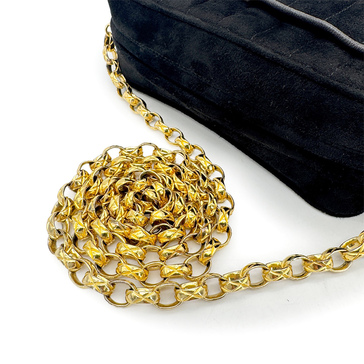 CHANEL VINTAGE COCOMARK FRINGE BIJOU CHAIN SHOLDER BAG BLACK SUEDE 90275034