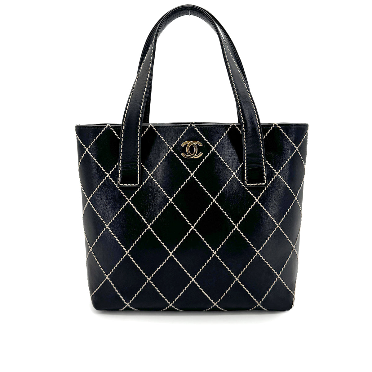 CHANEL VINTAGE WILD STITCH HAND BAG BLACK LEATHER 90275035