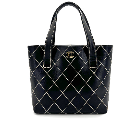 CHANEL VINTAGE WILD STITCH HAND BAG BLACK LEATHER 90275035