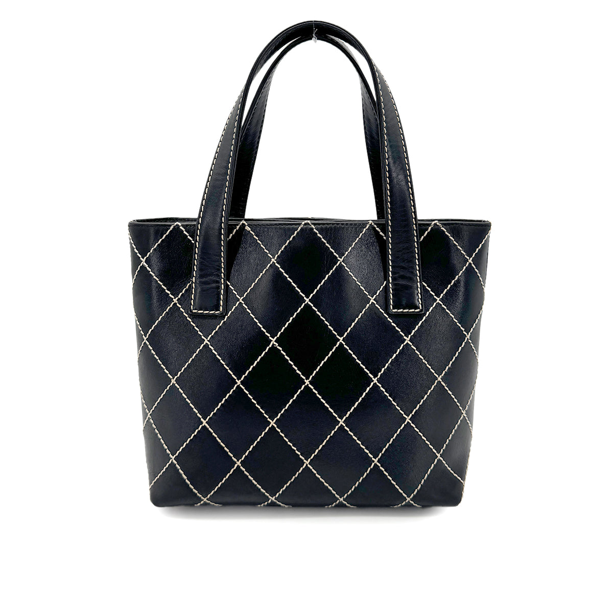 CHANEL VINTAGE WILD STITCH HAND BAG BLACK LEATHER 90275035