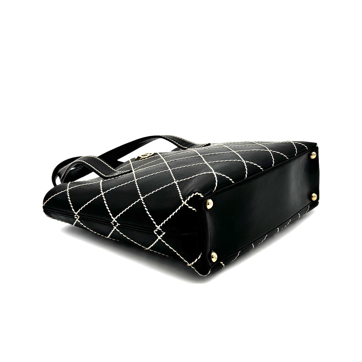 CHANEL VINTAGE WILD STITCH HAND BAG BLACK LEATHER 90275035