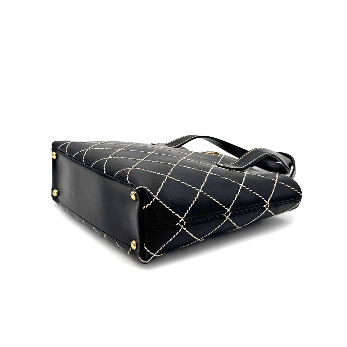 CHANEL VINTAGE WILD STITCH HAND BAG BLACK LEATHER 90275035