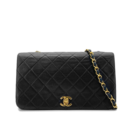 CHANEL VINTAGE FULL FLAP CHAIN SHOULDER BAG BLACK LAMB SKIN 90275036