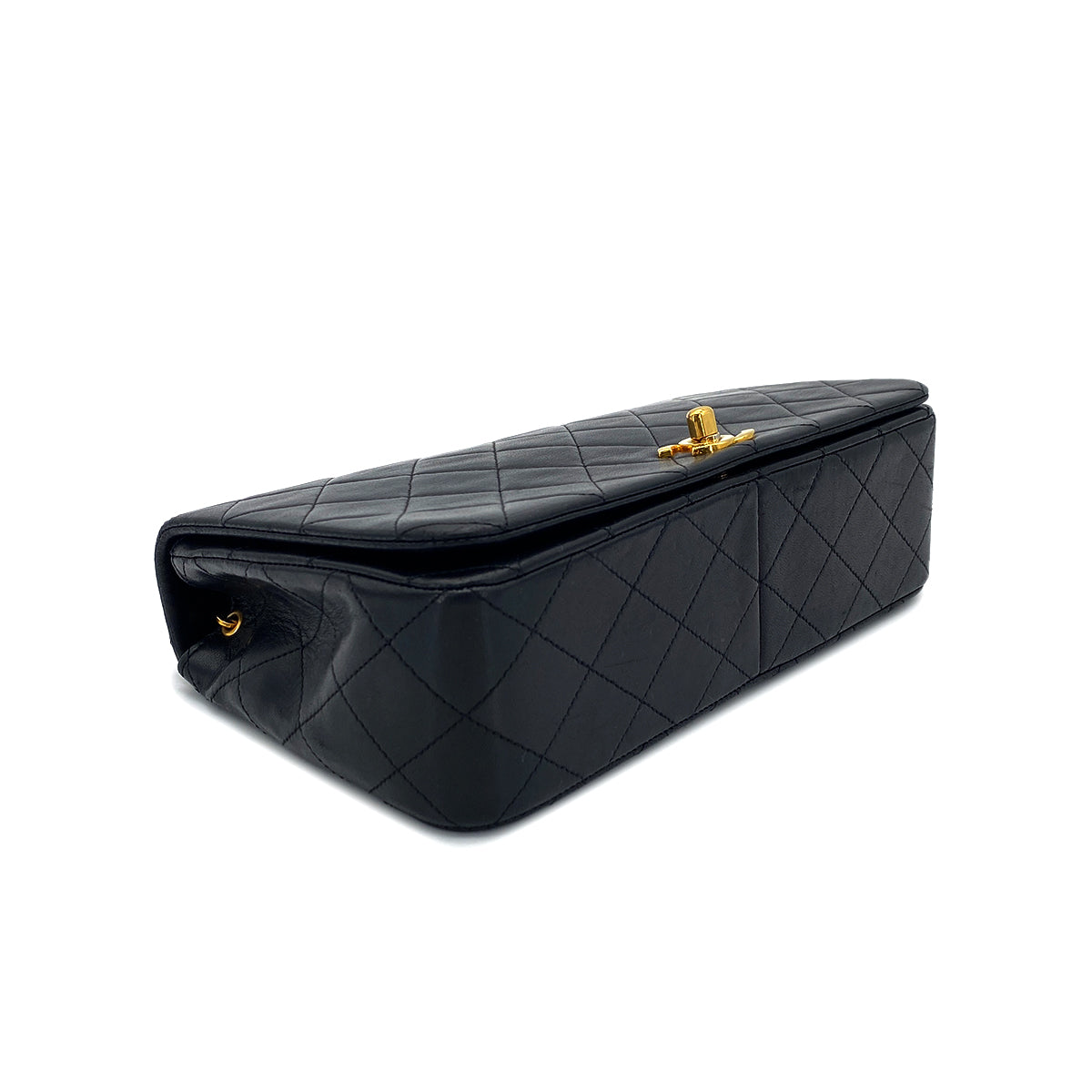 CHANEL VINTAGE FULL FLAP CHAIN SHOULDER BAG BLACK LAMB SKIN 90275036