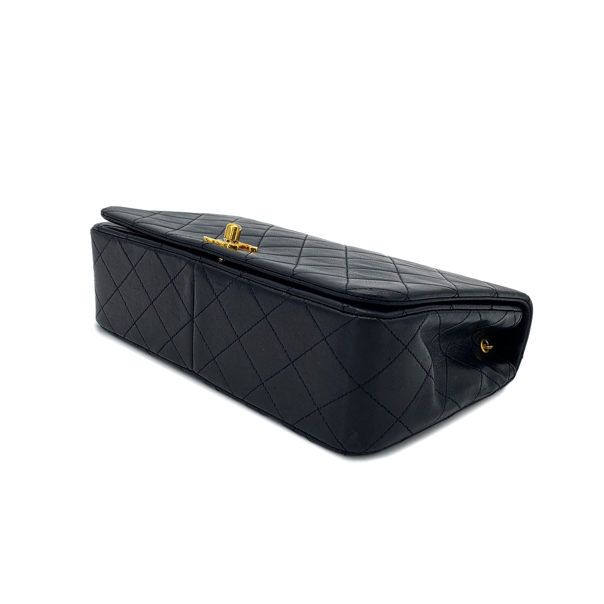 CHANEL VINTAGE FULL FLAP CHAIN SHOULDER BAG BLACK LAMB SKIN 90275036