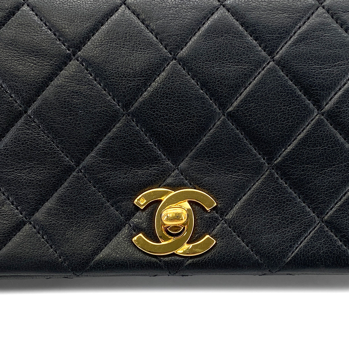 CHANEL VINTAGE FULL FLAP CHAIN SHOULDER BAG BLACK LAMB SKIN 90275036