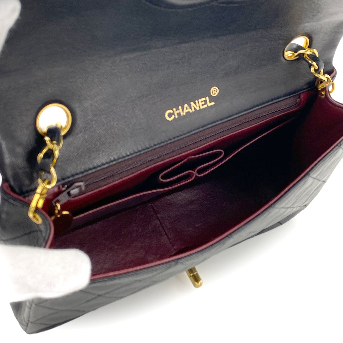 CHANEL VINTAGE FULL FLAP CHAIN SHOULDER BAG BLACK LAMB SKIN 90275036