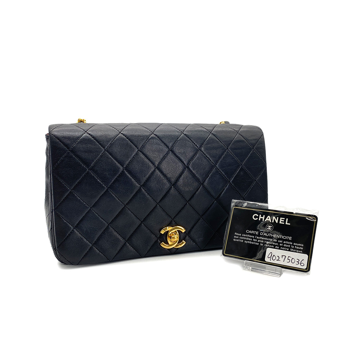 CHANEL VINTAGE FULL FLAP CHAIN SHOULDER BAG BLACK LAMB SKIN 90275036