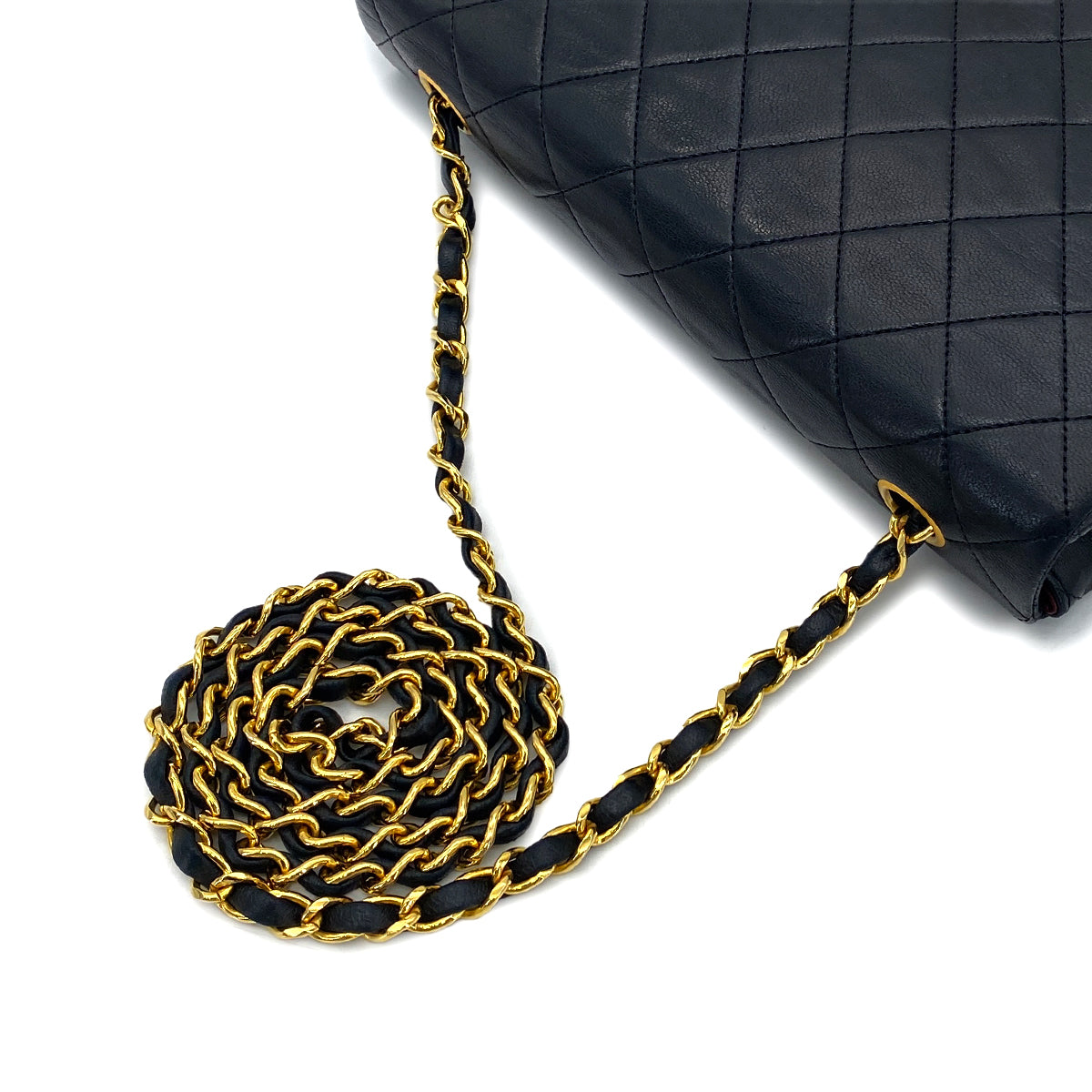 CHANEL VINTAGE FULL FLAP CHAIN SHOULDER BAG BLACK LAMB SKIN 90275036