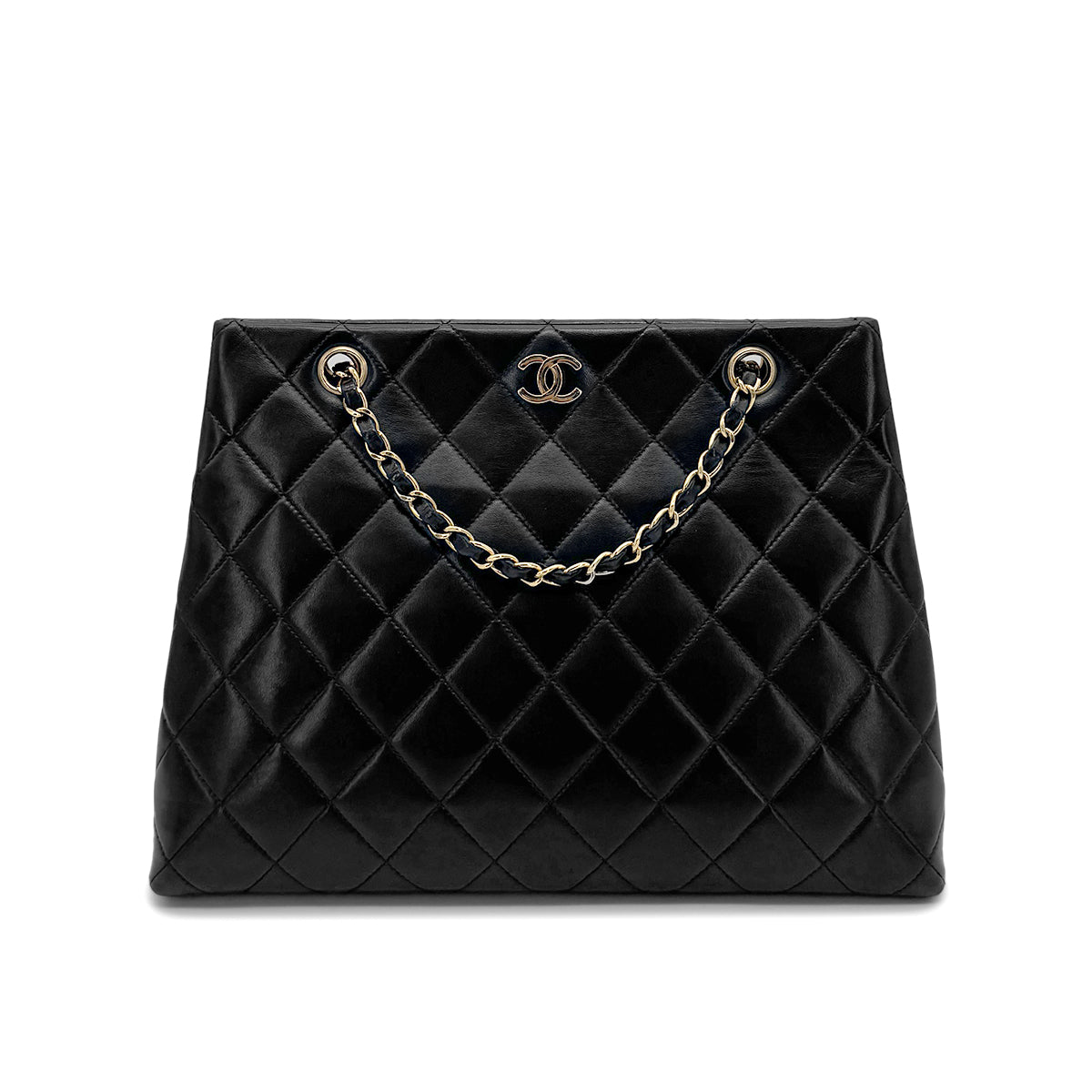 CHANEL VINTAGE MATELASSE CHAIN TOTE BAG BLACK LAMB SKIN 90275037