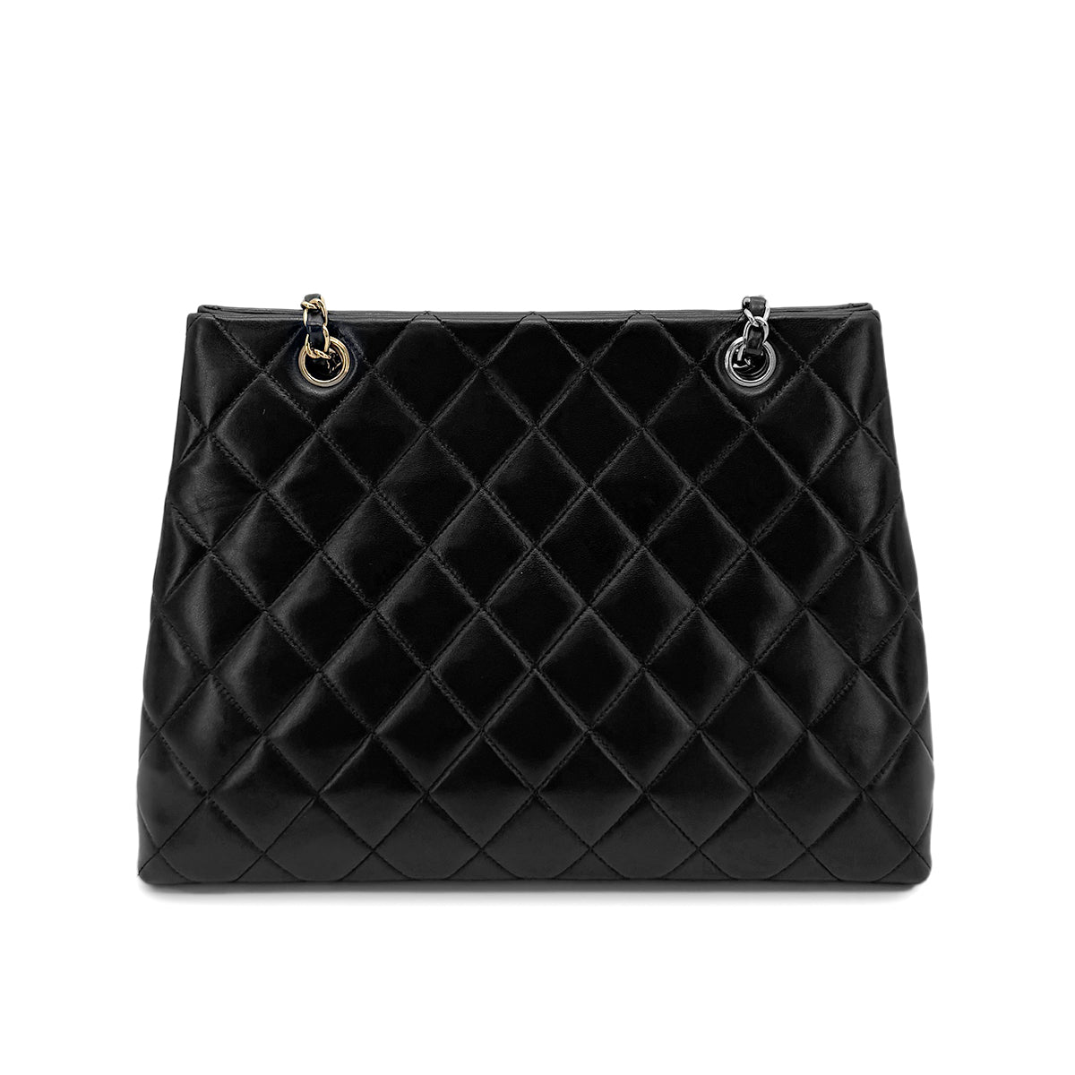 CHANEL VINTAGE MATELASSE CHAIN TOTE BAG BLACK LAMB SKIN 90275037