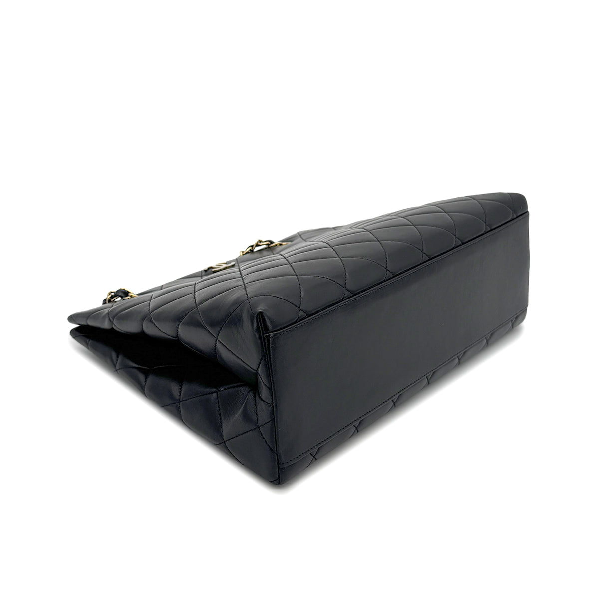 CHANEL VINTAGE MATELASSE CHAIN TOTE BAG BLACK LAMB SKIN 90275037