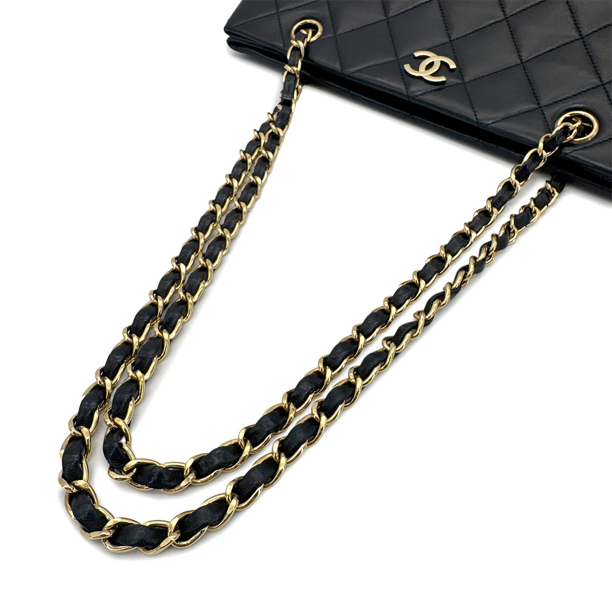 CHANEL VINTAGE MATELASSE CHAIN TOTE BAG BLACK LAMB SKIN 90275037