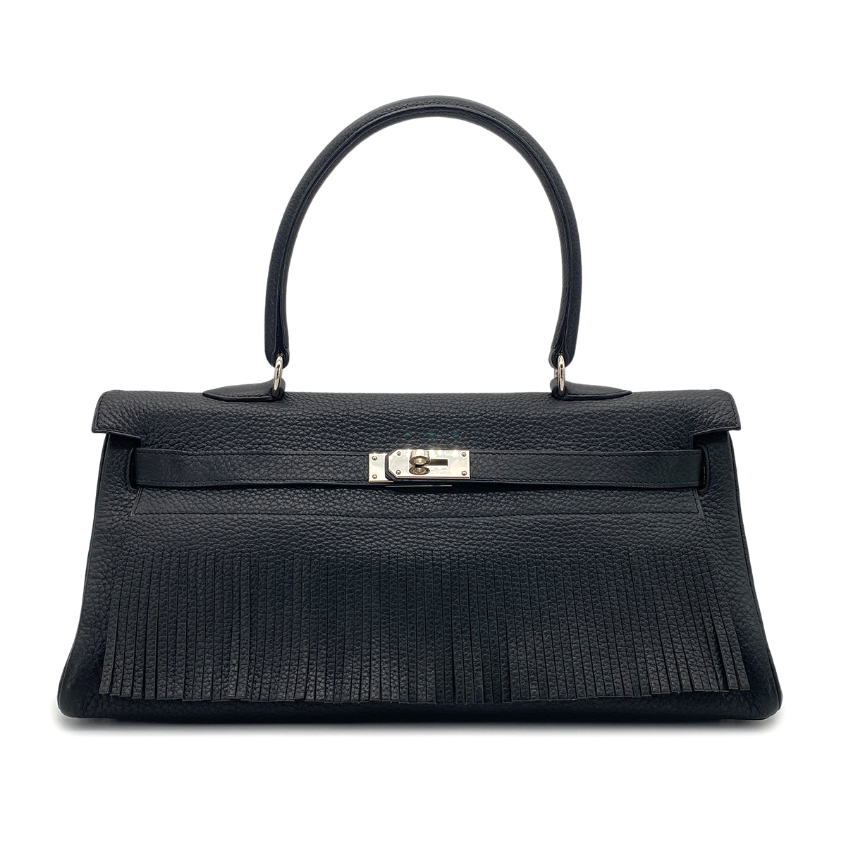 HERMES KELLY FRINGE RETOURNE BLACK TAURILLON CLEMENCE  HAND BAG □M SHW 90275039
