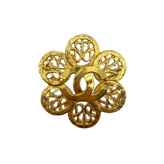 CHANEL VINTAGE COCOMARK BROOCH FLOWER MOTIF GOLD ACCESSORY 95A 90275043