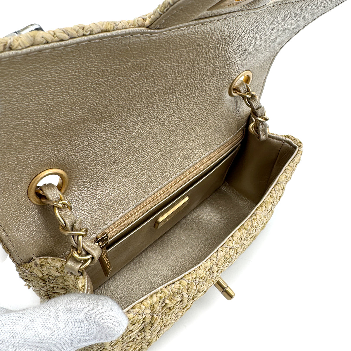 CHANEL MINI MATELASSE OWL CHARM CHAIN SHOULDER BAG  BEIGE RAFIA 90275046