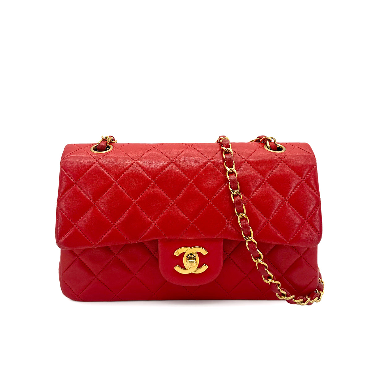CHANEL VINTAGE MATELASSE SMALL CHAIN SHOULDER BAG RED LAMB SKIN 90275133