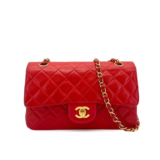CHANEL VINTAGE MATELASSE SMALL CHAIN SHOULDER BAG RED LAMB SKIN 90275133
