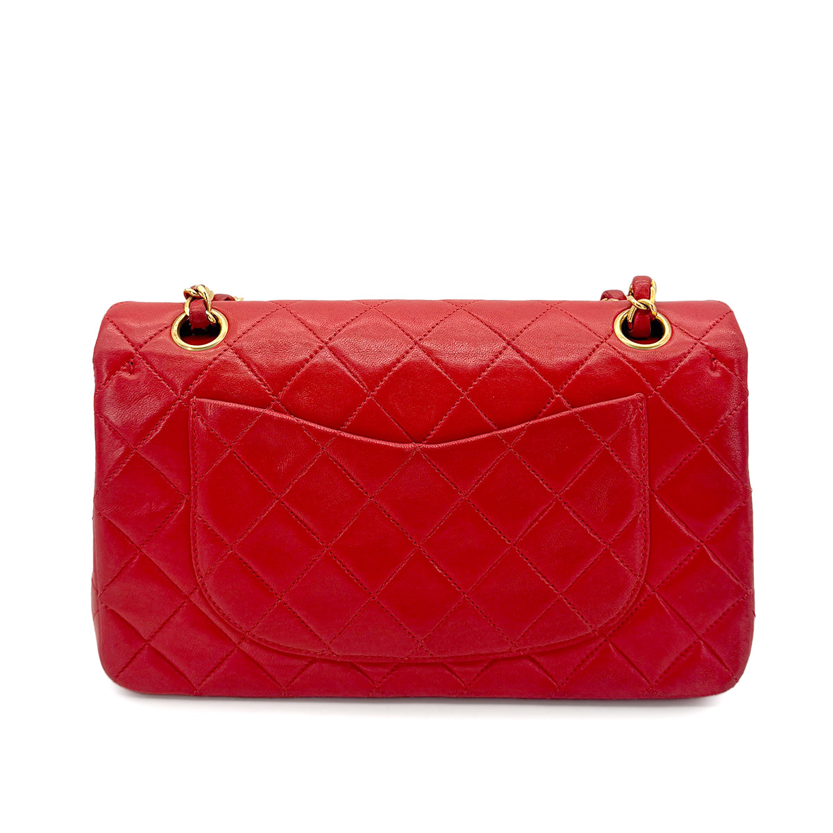 CHANEL VINTAGE MATELASSE SMALL CHAIN SHOULDER BAG RED LAMB SKIN 90275133