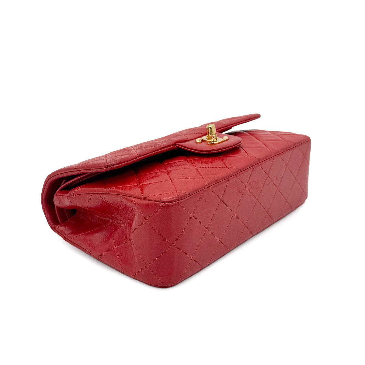 CHANEL VINTAGE MATELASSE SMALL CHAIN SHOULDER BAG RED LAMB SKIN 90275133