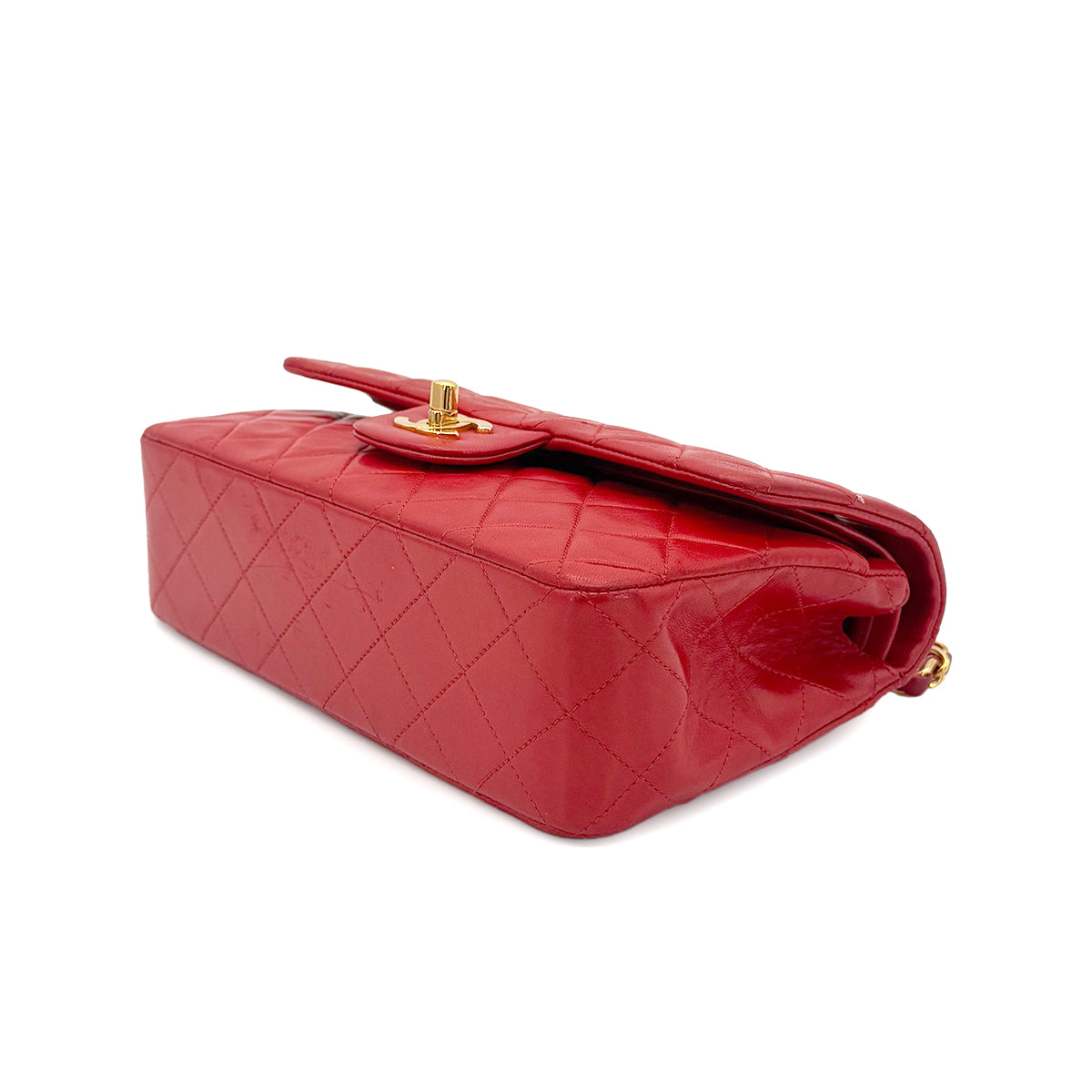 CHANEL VINTAGE MATELASSE SMALL CHAIN SHOULDER BAG RED LAMB SKIN 90275133