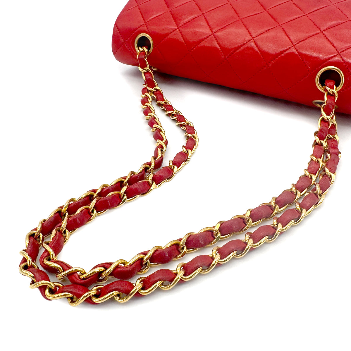 CHANEL VINTAGE MATELASSE SMALL CHAIN SHOULDER BAG RED LAMB SKIN 90275133