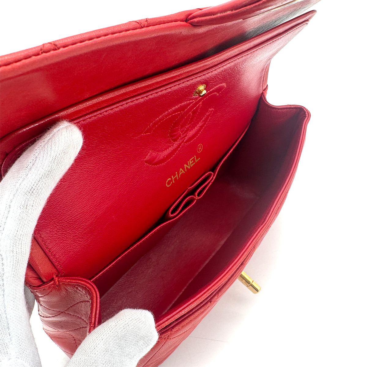 CHANEL VINTAGE MATELASSE SMALL CHAIN SHOULDER BAG RED LAMB SKIN 90275133