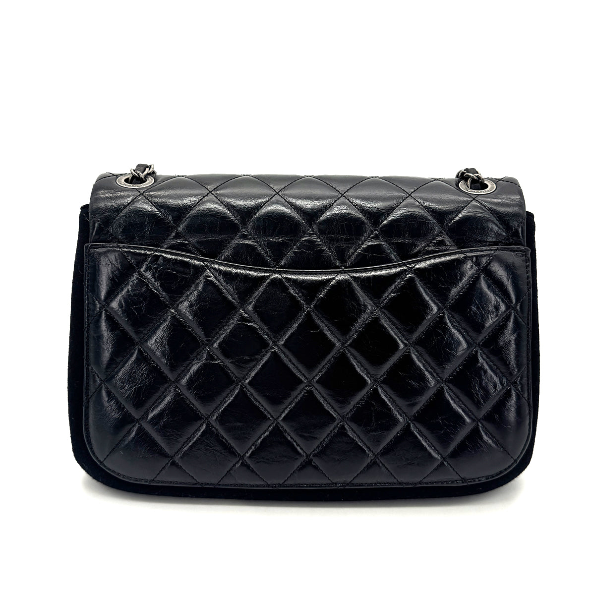 CHANEL MATELASSE CAMELLIA CHAIN SHOULDER BAG BLACK LAMBSKIN FELT 90275134