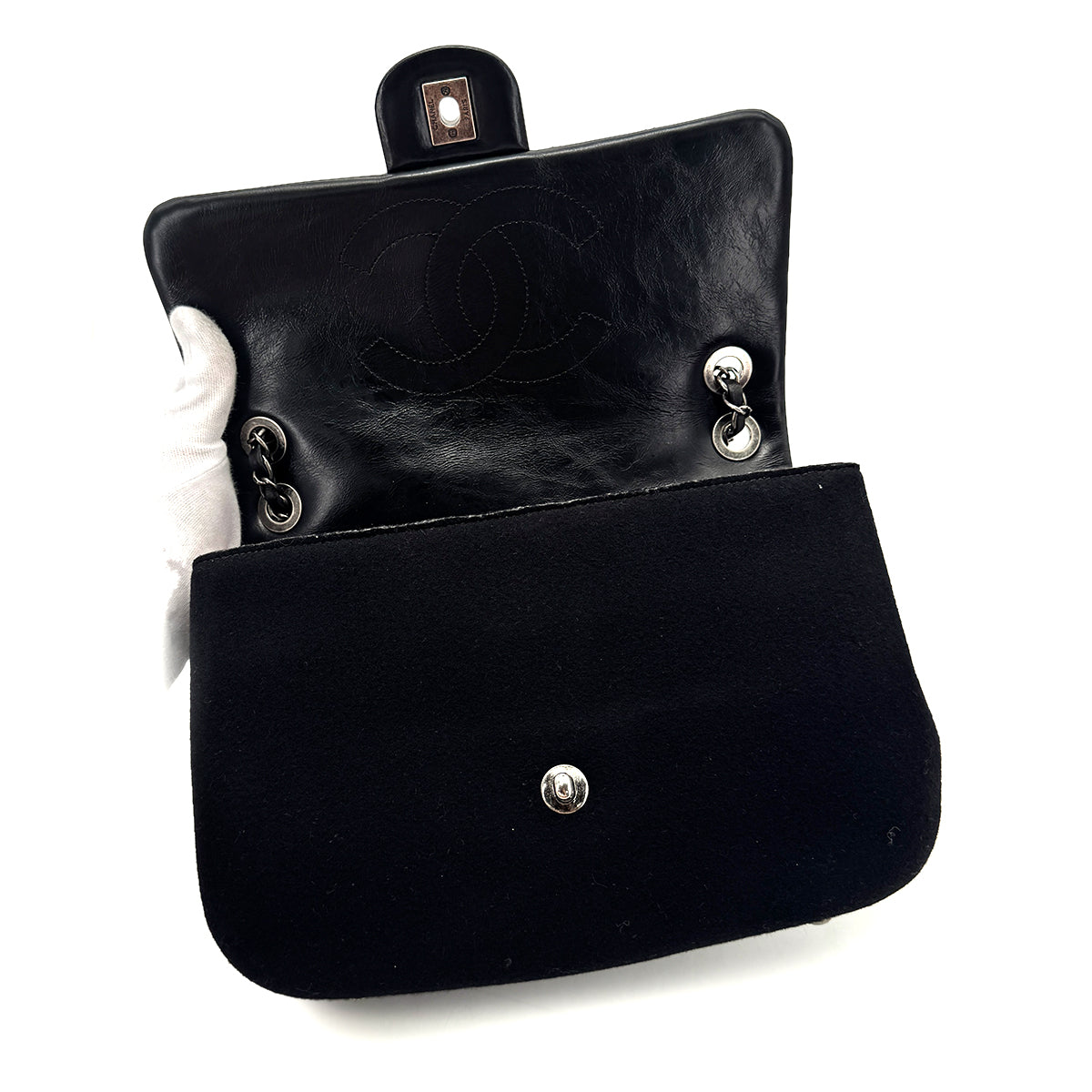 CHANEL MATELASSE CAMELLIA CHAIN SHOULDER BAG BLACK LAMBSKIN FELT 90275134