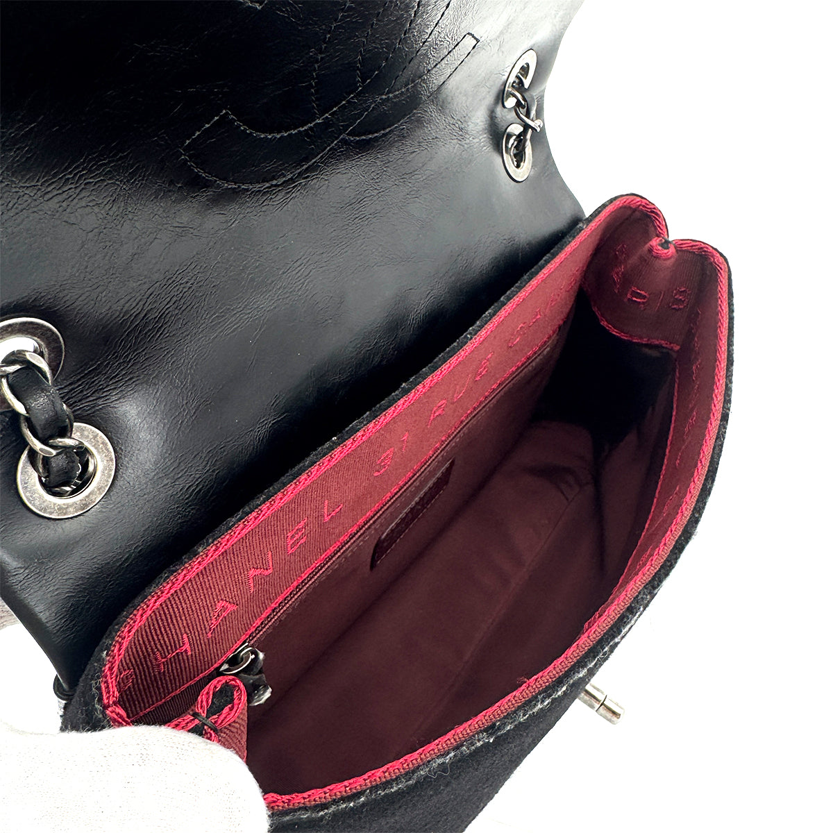 CHANEL MATELASSE CAMELLIA CHAIN SHOULDER BAG BLACK LAMBSKIN FELT 90275134