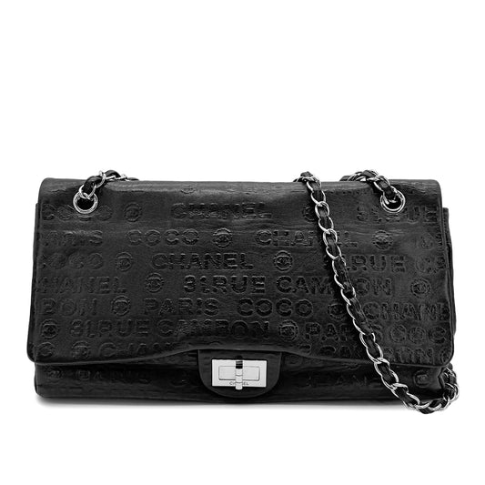 CHANEL VINTAGE 2.55 31 RUE CAMBON LOGO CHAIN SHOULDER BAG BLACK LEATHER 90275136