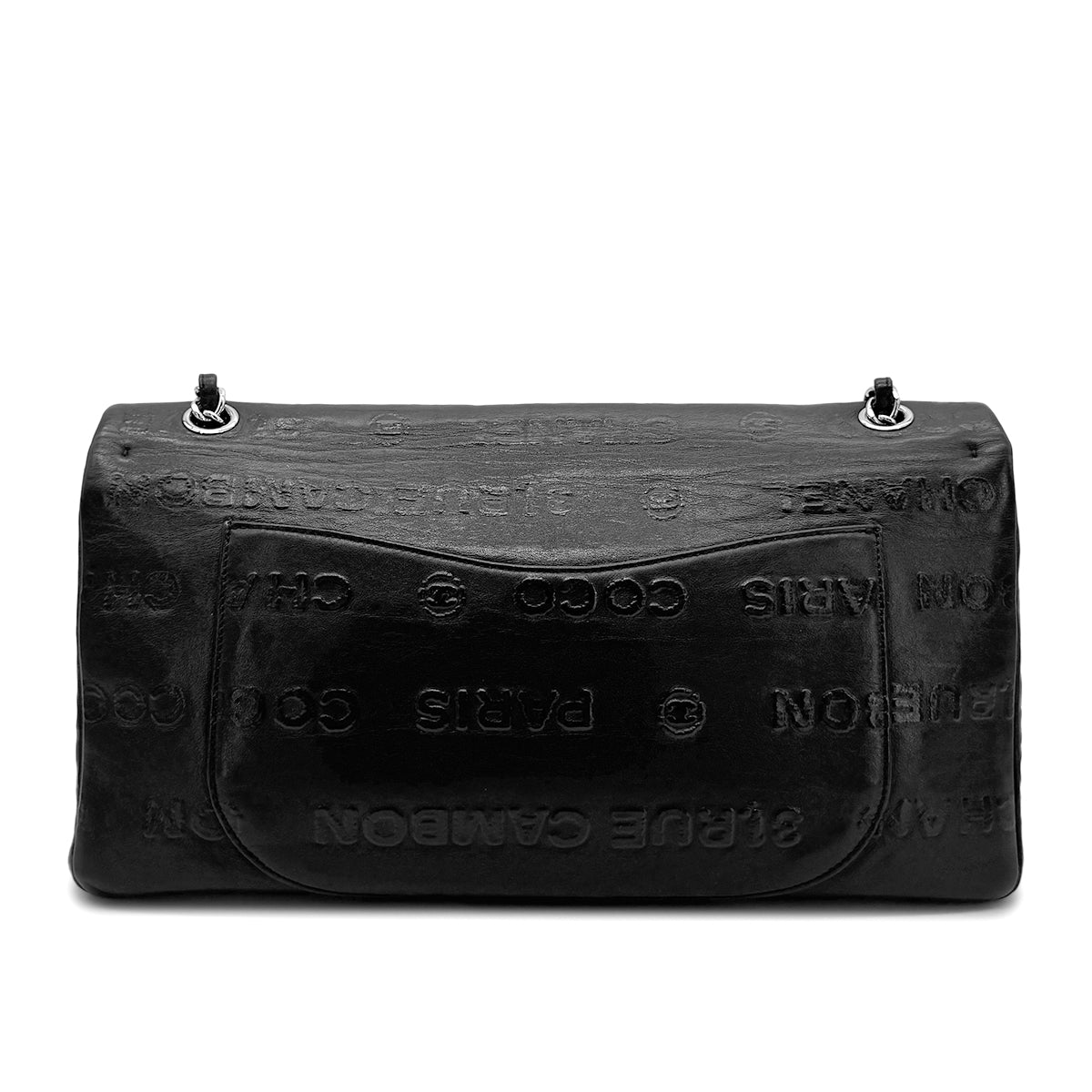 CHANEL VINTAGE 2.55 31 RUE CAMBON LOGO CHAIN SHOULDER BAG BLACK LEATHER 90275136