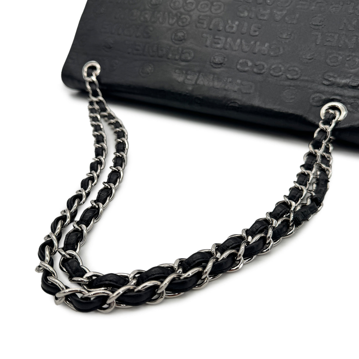 CHANEL VINTAGE 2.55 31 RUE CAMBON LOGO CHAIN SHOULDER BAG BLACK LEATHER 90275136