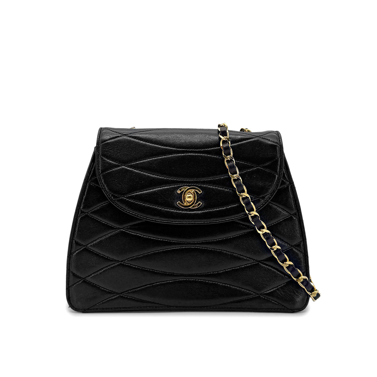 CHANEL VINTAGE COCOMARK CHAIN SHOULDER BAG BLACK LAMB SKIN 90275138