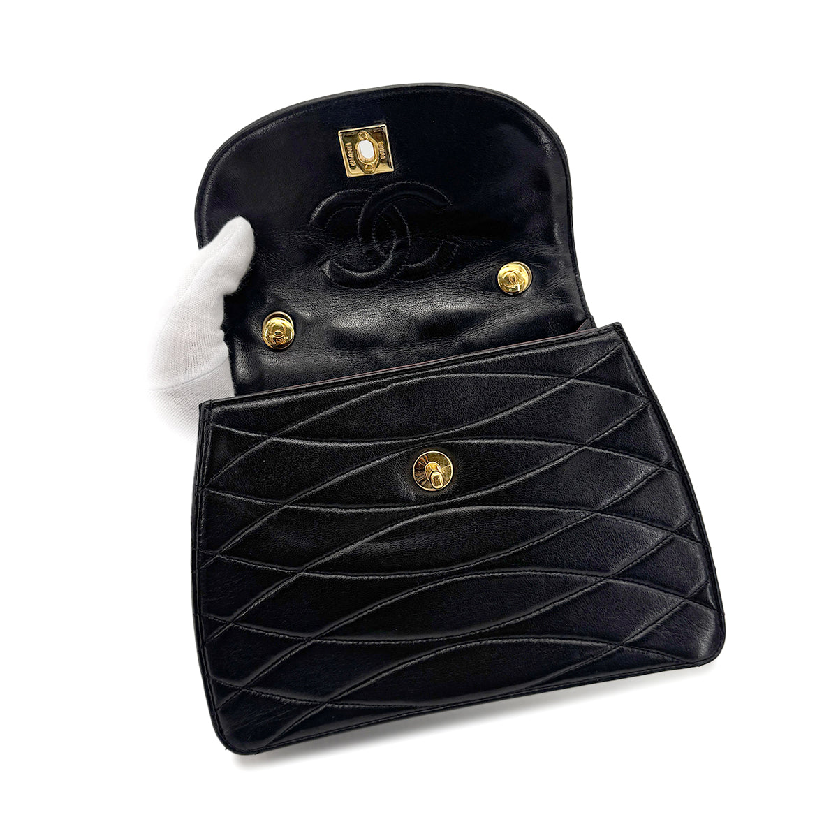 CHANEL VINTAGE COCOMARK CHAIN SHOULDER BAG BLACK LAMB SKIN 90275138