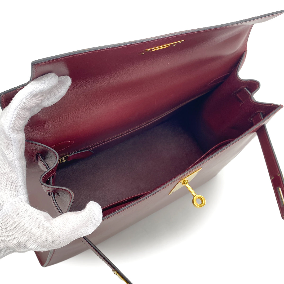 HERMES KELLY 28 SELLIER ROUGE H BOXCALF HAND SHOULDER BAG 〇W GHW 90275141