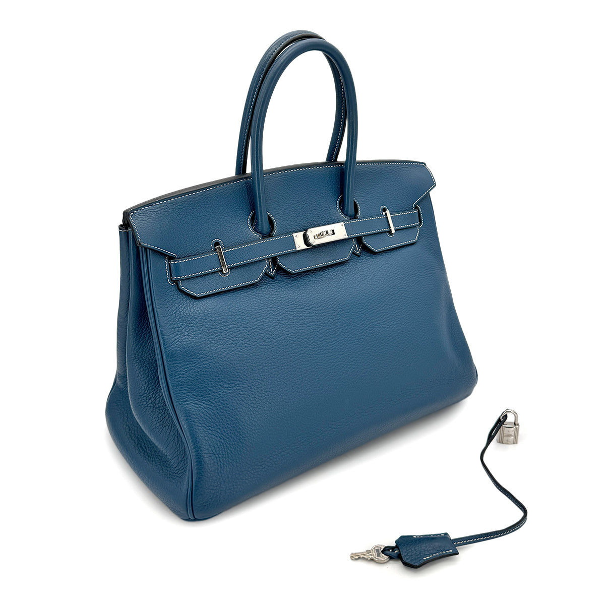 HERMES BIRKIN 35 BLUE THALASSA TOGO HAND BAG □G SHW 90275143